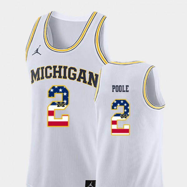 Michigan Wolverines #2 Men's Jordan Poole Jersey White Stitched USA Flag College Basketball